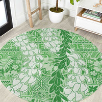 Green Puakenikeni and Maile Lei Round Carpet Hawaiian Style Tribal Tapa Double Strand Lei