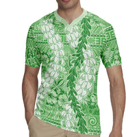 Green Puakenikeni and Maile Lei Rugby Jersey Hawaiian Style Tribal Tapa Double Strand Lei