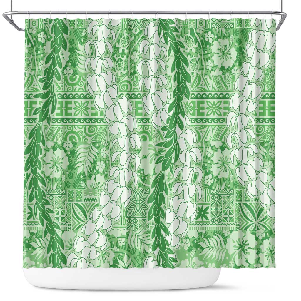 Green Puakenikeni and Maile Lei Shower Curtain Hawaiian Style Tribal Tapa Double Strand Lei