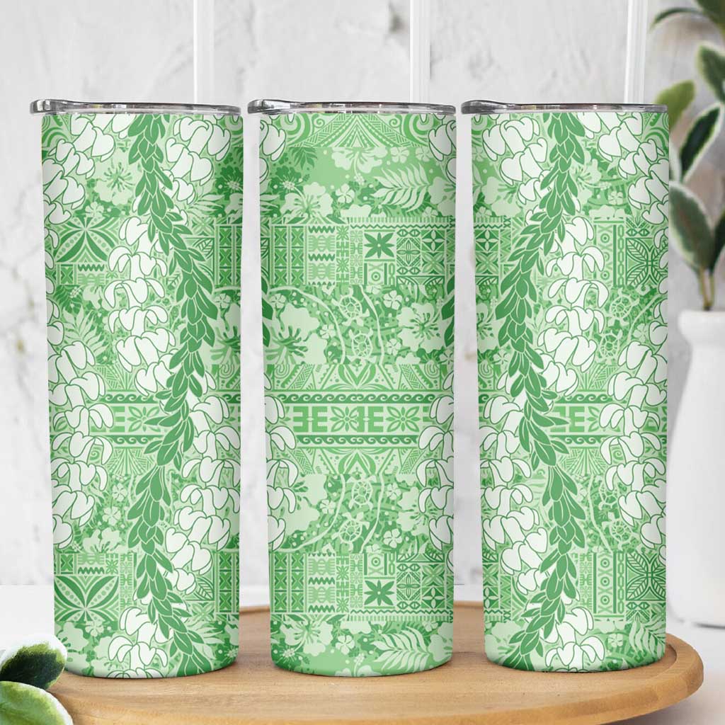 Green Puakenikeni and Maile Lei Skinny Tumbler Hawaiian Style Tribal Tapa Double Strand Lei