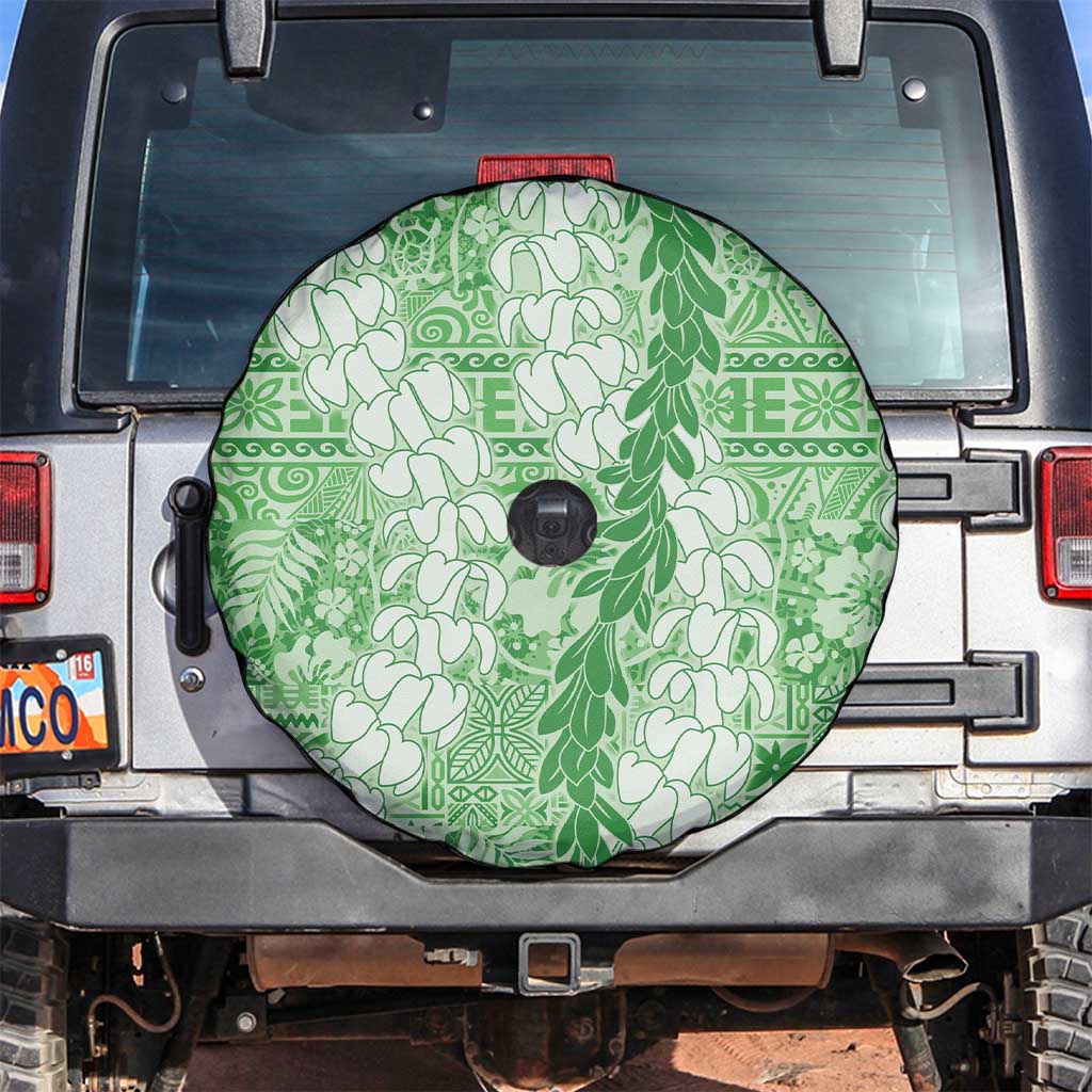 Green Puakenikeni and Maile Lei Spare Tire Cover Hawaiian Style Tribal Tapa Double Strand Lei
