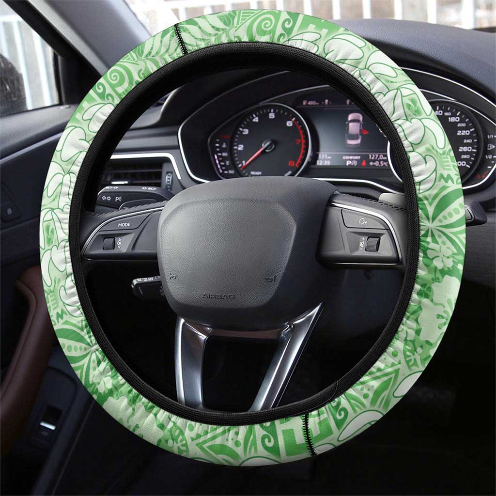 Green Puakenikeni and Maile Lei Steering Wheel Cover Hawaiian Style Tribal Tapa Double Strand Lei