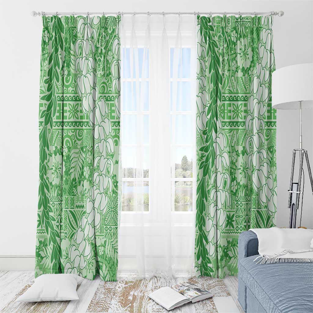 Green Puakenikeni and Maile Lei Window Curtain Hawaiian Style Tribal Tapa Double Strand Lei