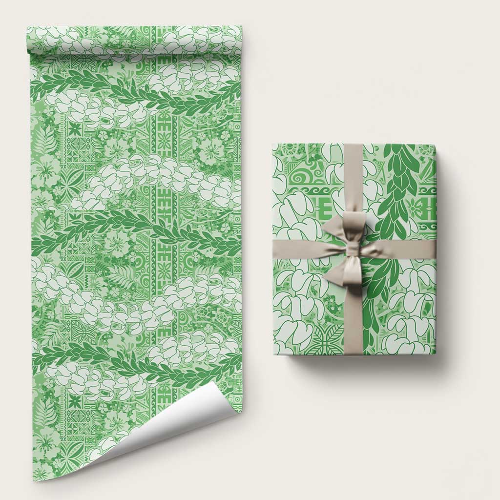 Green Puakenikeni and Maile Lei Wrapping Paper Hawaiian Style Tribal Tapa Double Strand Lei - Polynesian Pride