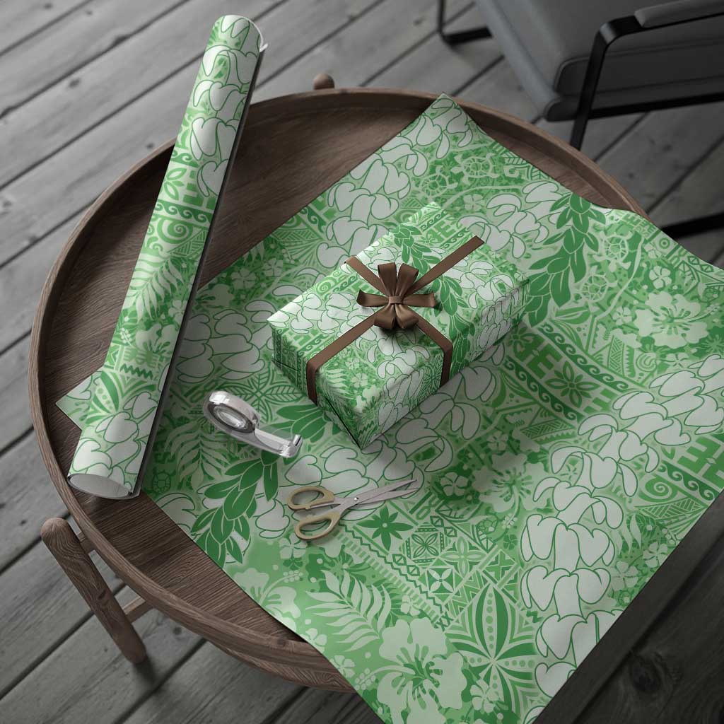 Green Puakenikeni and Maile Lei Wrapping Paper Hawaiian Style Tribal Tapa Double Strand Lei - Polynesian Pride