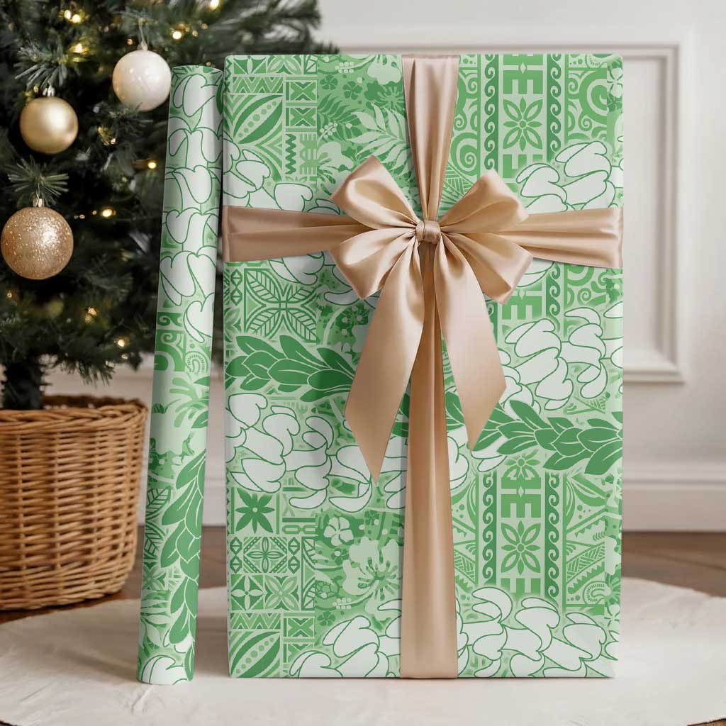 Green Puakenikeni and Maile Lei Wrapping Paper Hawaiian Style Tribal Tapa Double Strand Lei - Polynesian Pride
