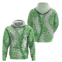 Green Puakenikeni and Maile Lei Zip Hoodie Hawaiian Style Tribal Tapa Double Strand Lei