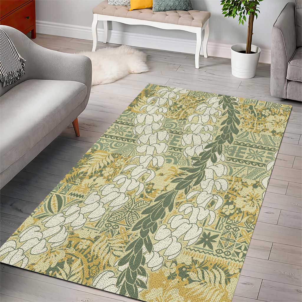 Vintage Puakenikeni and Maile Lei Area Rug Hawaiian Style Tribal Tapa Double Strand Lei