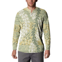 Vintage Puakenikeni and Maile Lei Button Sweatshirt Hawaiian Style Tribal Tapa Double Strand Lei LT9 - Polynesian Pride