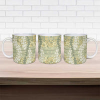 Vintage Puakenikeni and Maile Lei Ceramic Mug Hawaiian Style Tribal Tapa Double Strand Lei - Polynesian Pride