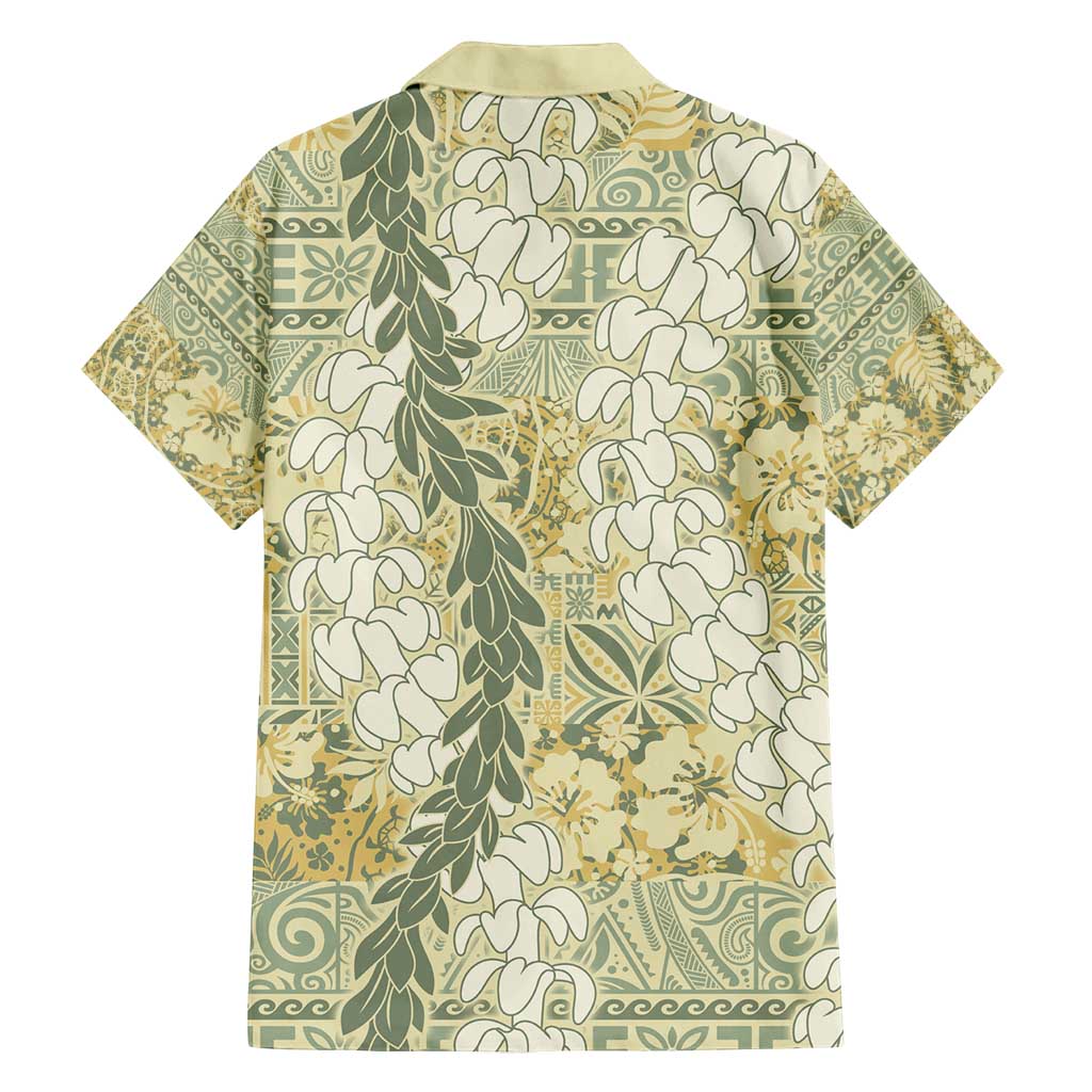 Vintage Puakenikeni and Maile Lei Family Matching Off Shoulder Maxi Dress and Hawaiian Shirt Hawaiian Style Tribal Tapa Double Strand Lei