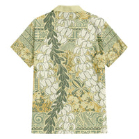 Vintage Puakenikeni and Maile Lei Family Matching Off Shoulder Short Dress and Hawaiian Shirt Hawaiian Style Tribal Tapa Double Strand Lei