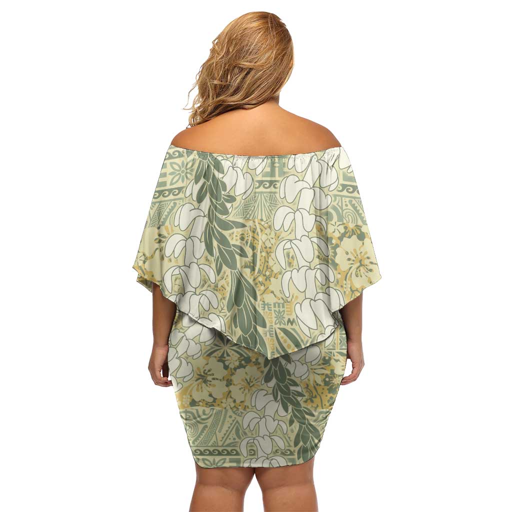 Vintage Puakenikeni and Maile Lei Family Matching Off Shoulder Short Dress and Hawaiian Shirt Hawaiian Style Tribal Tapa Double Strand Lei