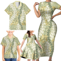 Vintage Puakenikeni and Maile Lei Family Matching Short Sleeve Bodycon Dress and Hawaiian Shirt Hawaiian Style Tribal Tapa Double Strand Lei