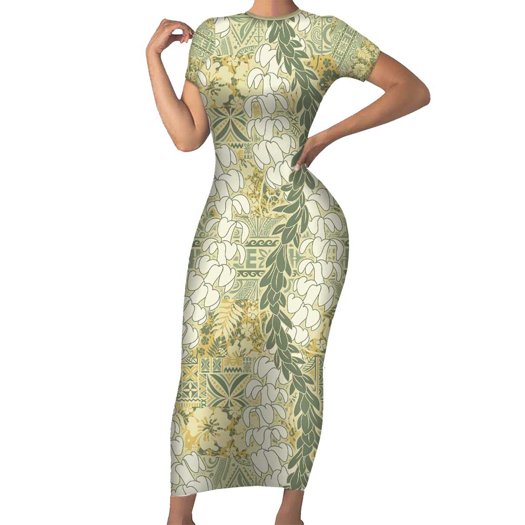 Vintage Puakenikeni and Maile Lei Family Matching Short Sleeve Bodycon Dress and Hawaiian Shirt Hawaiian Style Tribal Tapa Double Strand Lei