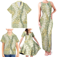 Vintage Puakenikeni and Maile Lei Family Matching Tank Maxi Dress and Hawaiian Shirt Hawaiian Style Tribal Tapa Double Strand Lei