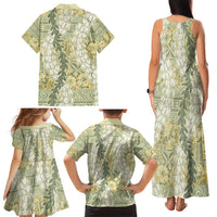 Vintage Puakenikeni and Maile Lei Family Matching Tank Maxi Dress and Hawaiian Shirt Hawaiian Style Tribal Tapa Double Strand Lei