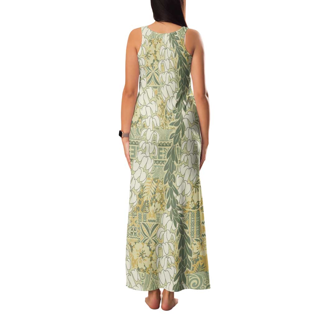 Vintage Puakenikeni and Maile Lei Family Matching Tank Maxi Dress and Hawaiian Shirt Hawaiian Style Tribal Tapa Double Strand Lei
