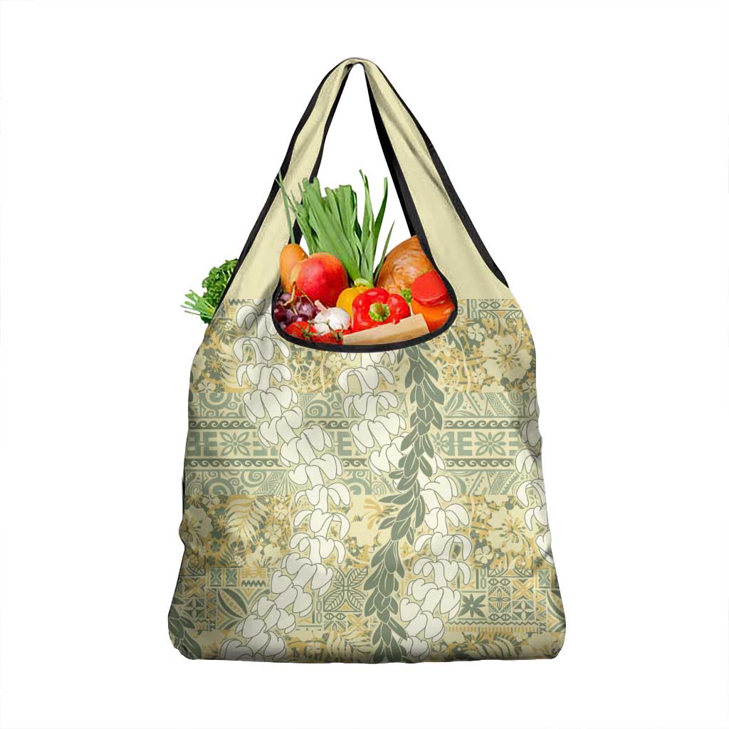 Vintage Puakenikeni and Maile Lei Grocery Bag Hawaiian Style Tribal Tapa Double Strand Lei