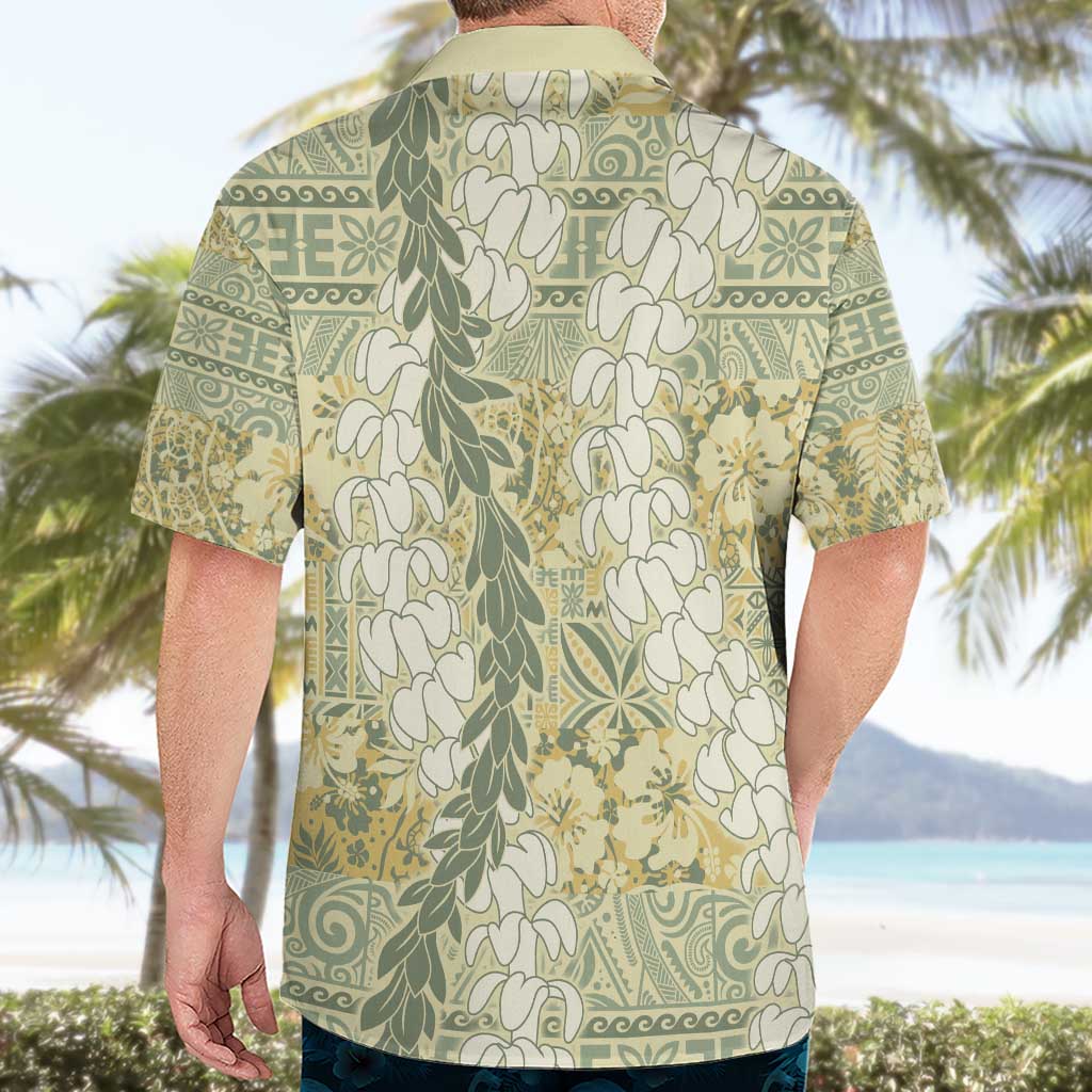Vintage Puakenikeni and Maile Lei Hawaiian Shirt Hawaiian Style Tribal Tapa Double Strand Lei