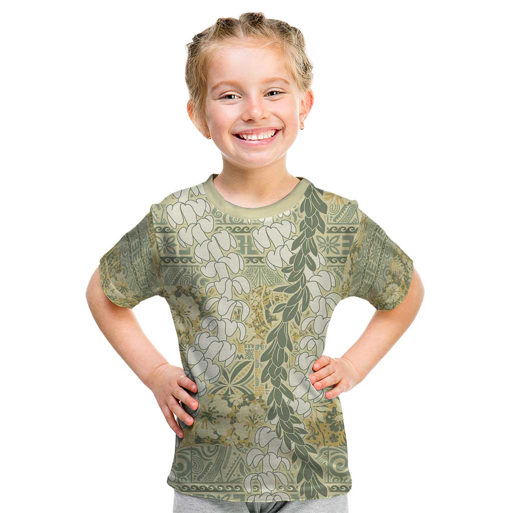 Vintage Puakenikeni and Maile Lei Kid T Shirt Hawaiian Style Tribal Tapa Double Strand Lei