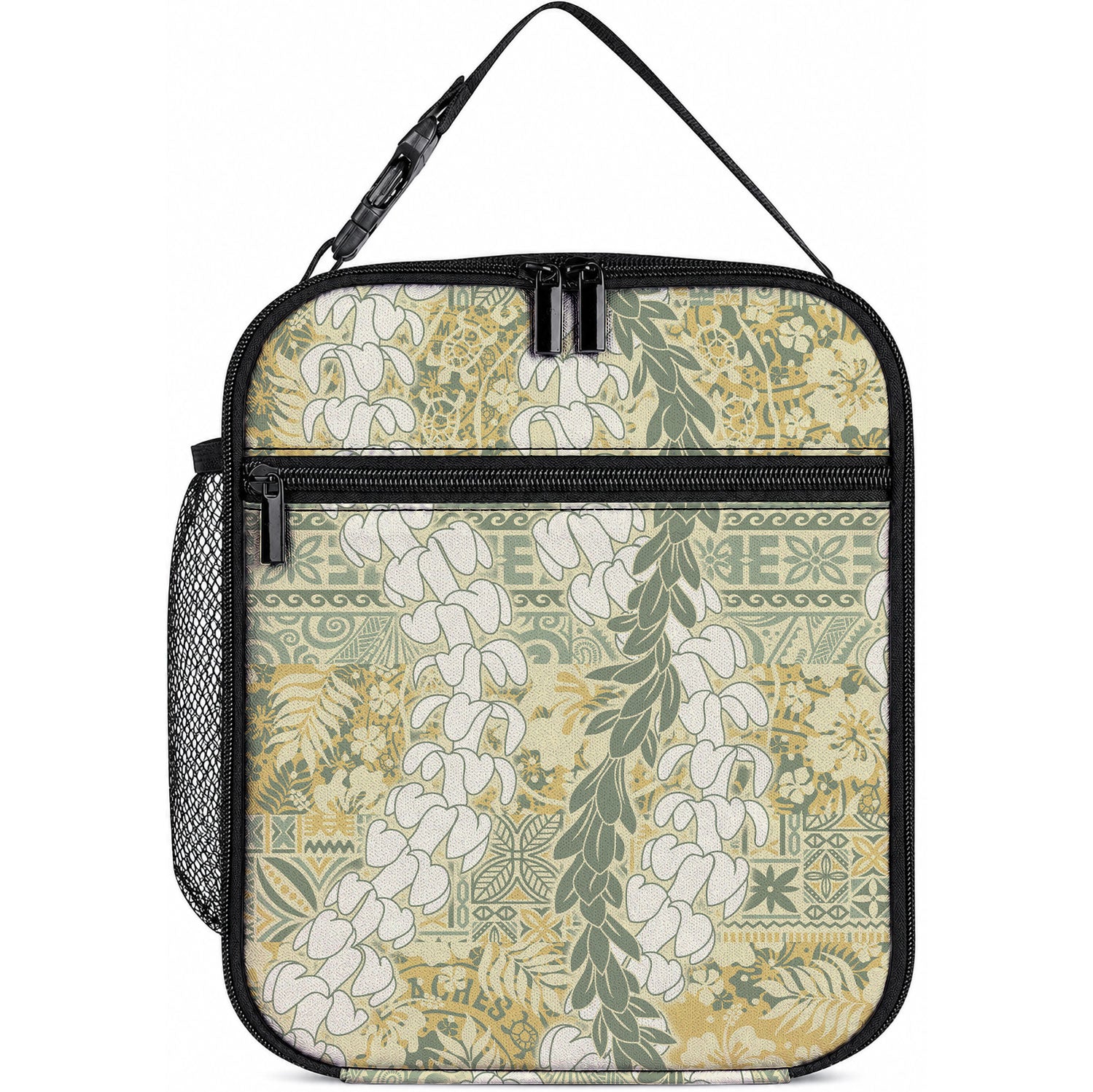 Vintage Puakenikeni and Maile Lei Lunch Bag Hawaiian Style Tribal Tapa Double Strand Lei