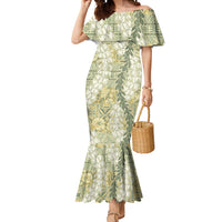 Vintage Puakenikeni and Maile Lei Mermaid Dress Hawaiian Style Tribal Tapa Double Strand Lei