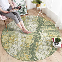 Vintage Puakenikeni and Maile Lei Round Carpet Hawaiian Style Tribal Tapa Double Strand Lei