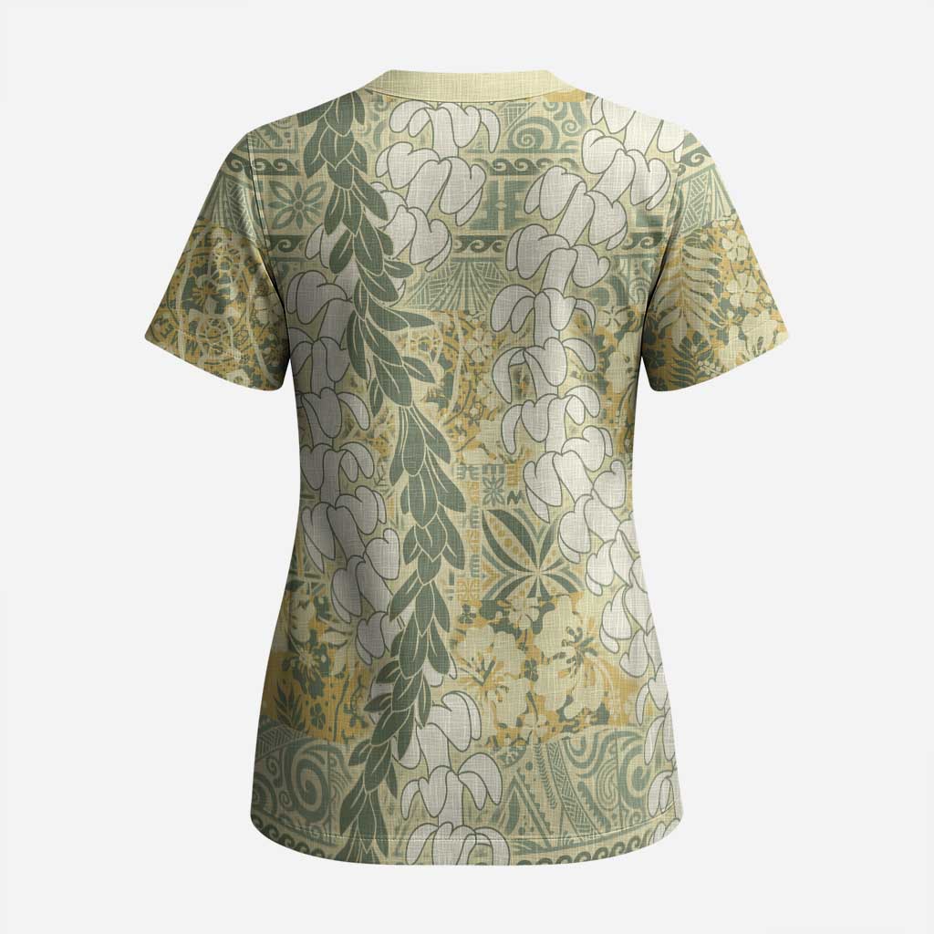 Vintage Puakenikeni and Maile Lei Scrub Top Hawaiian Style Tribal Tapa Double Strand Lei - Polynesian Pride