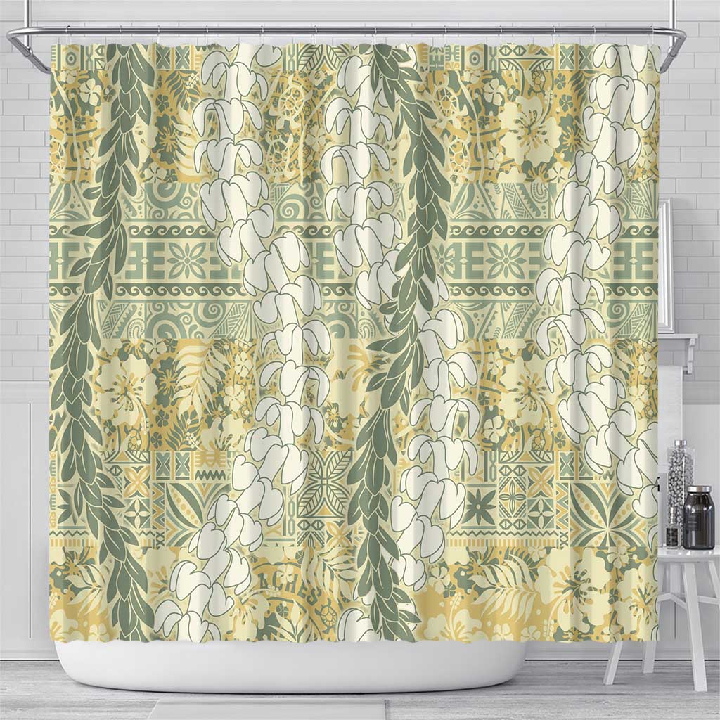 Vintage Puakenikeni and Maile Lei Shower Curtain Hawaiian Style Tribal Tapa Double Strand Lei