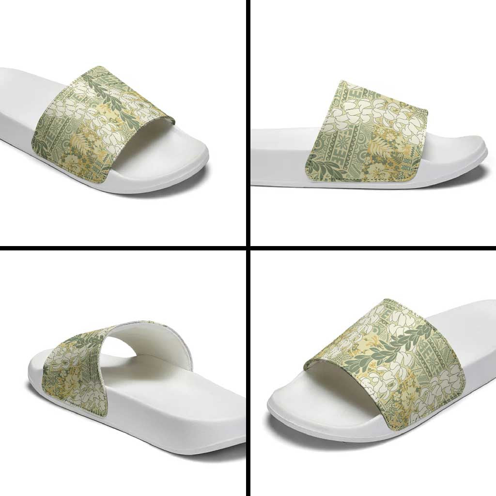 Vintage Puakenikeni and Maile Lei Slide Sandals Hawaiian Style Tribal Tapa Double Strand Lei - Polynesian Pride