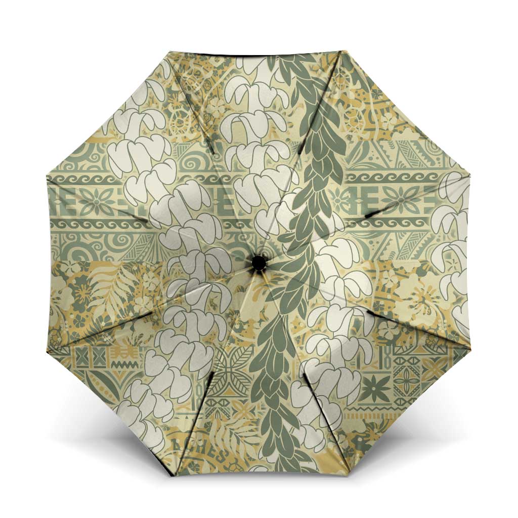 Vintage Puakenikeni and Maile Lei Umbrella Hawaiian Style Tribal Tapa Double Strand Lei LT9 One Size Folded 11.42 inch Opened Diameter 37.4 inch Vintage - Polynesian Pride
