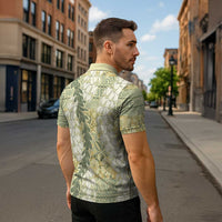 Vintage Puakenikeni and Maile Lei Zipper Polo Shirt Hawaiian Style Tribal Tapa Double Strand Lei - Polynesian Pride