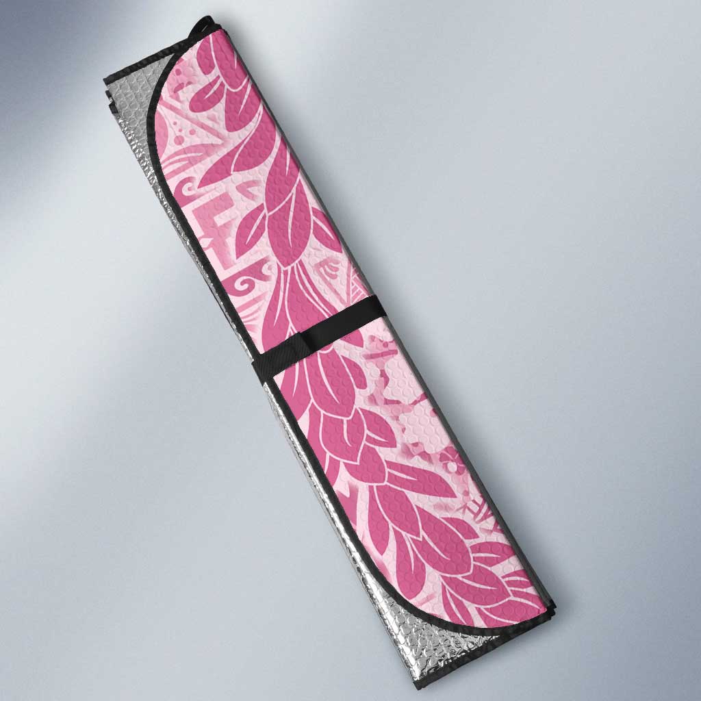 Pink Puakenikeni and Maile Lei Auto Sun Shade Hawaiian Style Tribal Tapa Double Strand Lei - Polynesian Pride