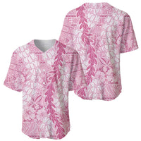 Pink Puakenikeni and Maile Lei Baseball Jersey Hawaiian Style Tribal Tapa Double Strand Lei