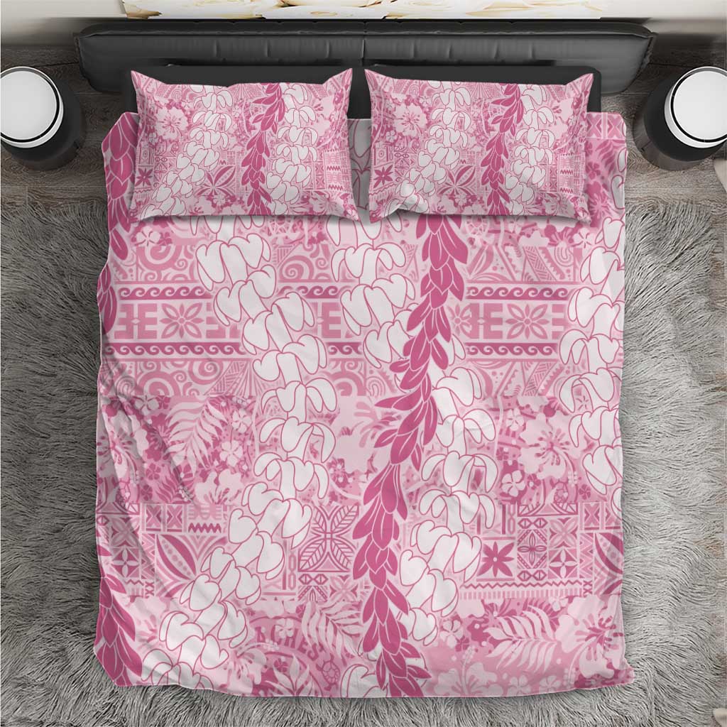 Pink Puakenikeni and Maile Lei Bedding Set Hawaiian Style Tribal Tapa Double Strand Lei