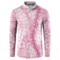 Pink Puakenikeni and Maile Lei Button Sweatshirt Hawaiian Style Tribal Tapa Double Strand Lei LT9 Pink - Polynesian Pride