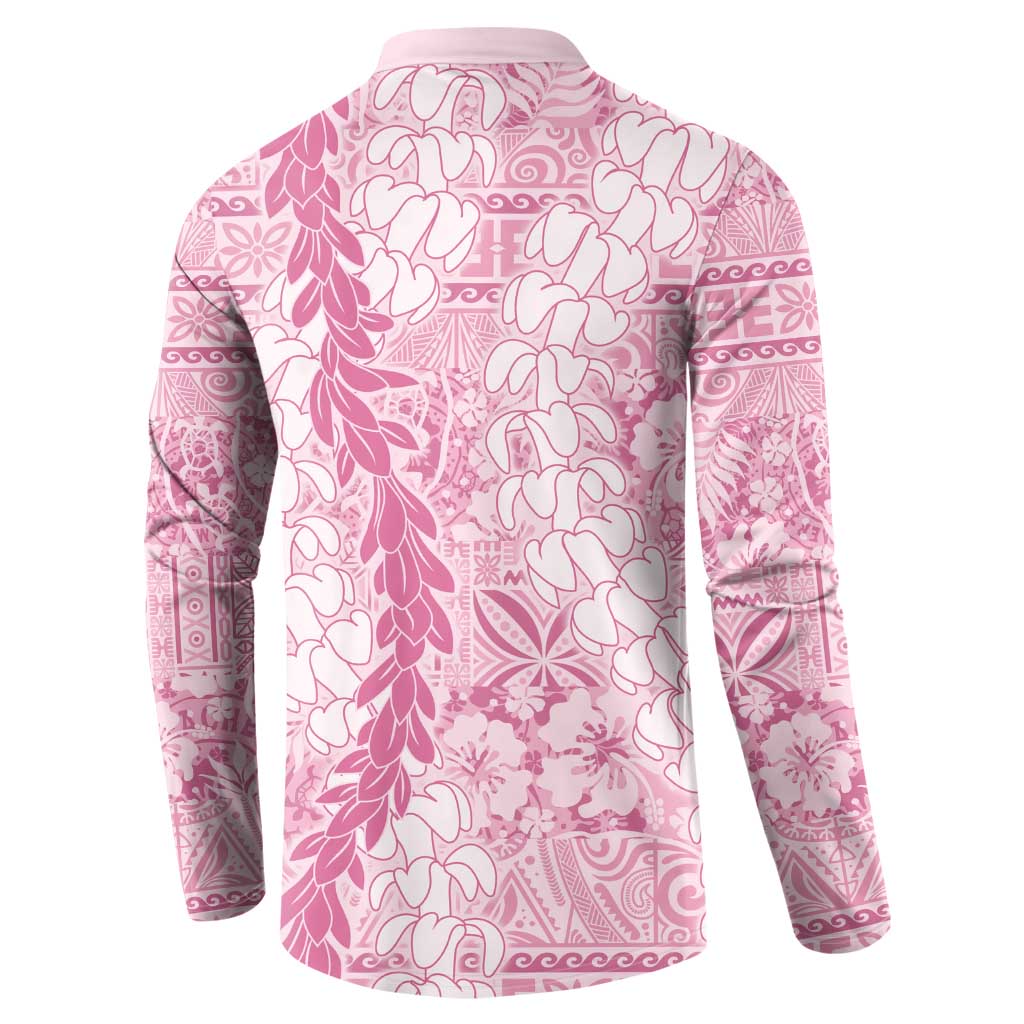 Pink Puakenikeni and Maile Lei Button Sweatshirt Hawaiian Style Tribal Tapa Double Strand Lei LT9 - Polynesian Pride