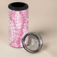 Pink Puakenikeni and Maile Lei 4 in 1 Can Cooler Tumbler Hawaiian Style Tribal Tapa Double Strand Lei
