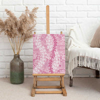 Pink Puakenikeni and Maile Lei Canvas Wall Art Hawaiian Style Tribal Tapa Double Strand Lei