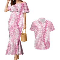 Pink Puakenikeni and Maile Lei Couples Matching Mermaid Dress and Hawaiian Shirt Hawaiian Style Tribal Tapa Double Strand Lei