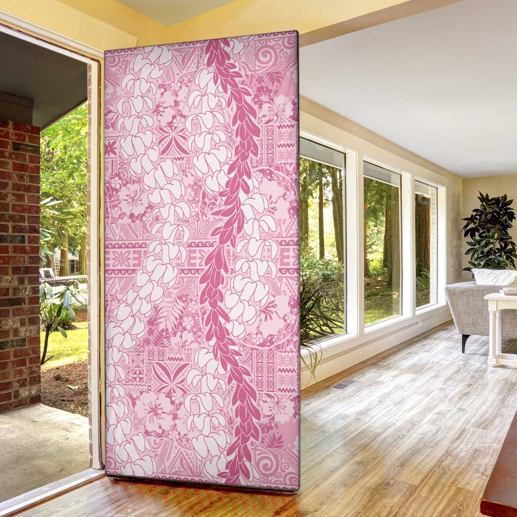 Pink Puakenikeni and Maile Lei Door Cover Hawaiian Style Tribal Tapa Double Strand Lei - Polynesian Pride