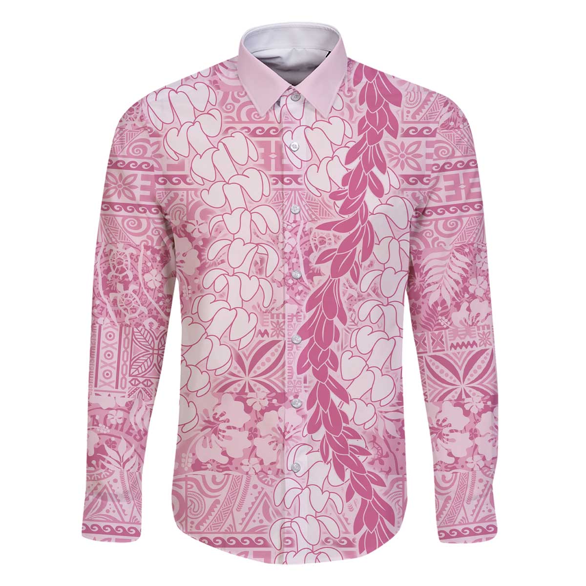 Pink Puakenikeni and Maile Lei Family Matching Off The Shoulder Long Sleeve Dress and Hawaiian Shirt Hawaiian Style Tribal Tapa Double Strand Lei