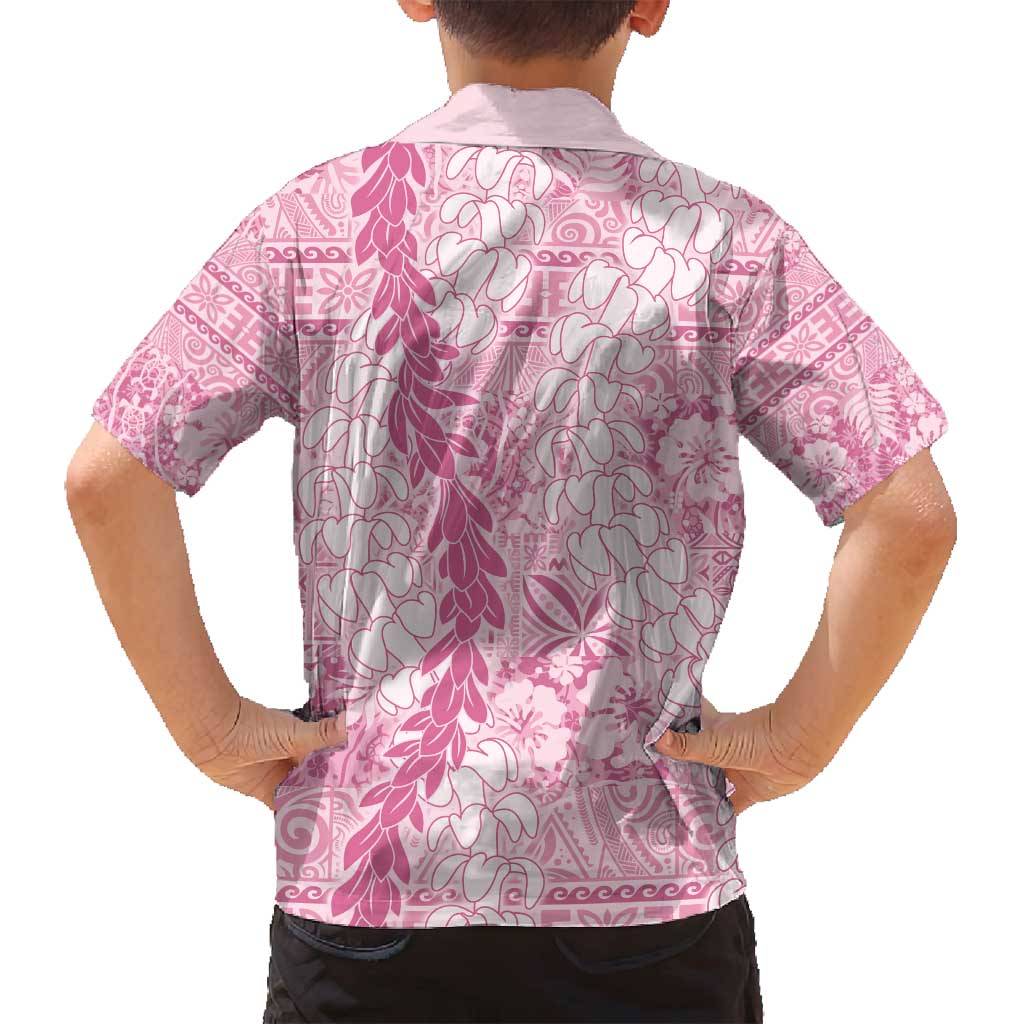 Pink Puakenikeni and Maile Lei Family Matching Off Shoulder Maxi Dress and Hawaiian Shirt Hawaiian Style Tribal Tapa Double Strand Lei