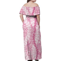 Pink Puakenikeni and Maile Lei Family Matching Off Shoulder Maxi Dress and Hawaiian Shirt Hawaiian Style Tribal Tapa Double Strand Lei