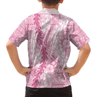 Pink Puakenikeni and Maile Lei Family Matching Off Shoulder Short Dress and Hawaiian Shirt Hawaiian Style Tribal Tapa Double Strand Lei