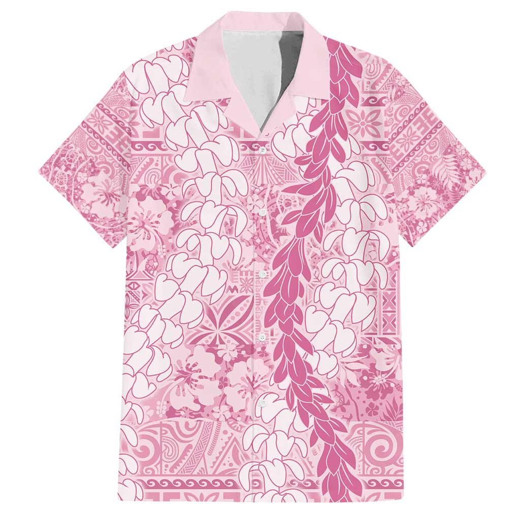 Pink Puakenikeni and Maile Lei Family Matching Off Shoulder Short Dress and Hawaiian Shirt Hawaiian Style Tribal Tapa Double Strand Lei