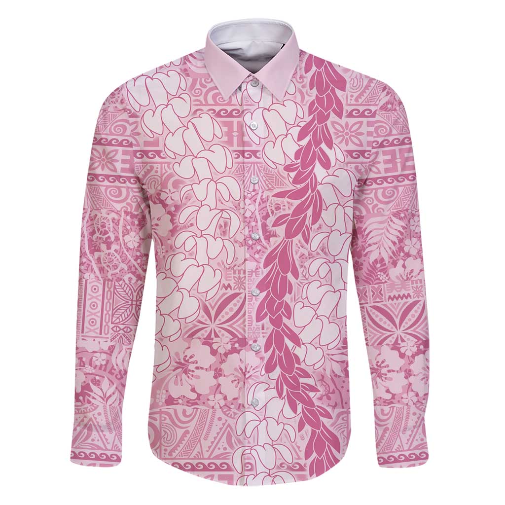 Pink Puakenikeni and Maile Lei Family Matching Puletasi and Hawaiian Shirt Hawaiian Style Tribal Tapa Double Strand Lei