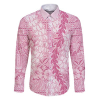Pink Puakenikeni and Maile Lei Family Matching Puletasi and Hawaiian Shirt Hawaiian Style Tribal Tapa Double Strand Lei