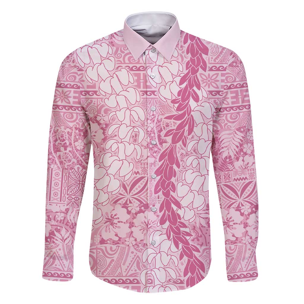 Pink Puakenikeni and Maile Lei Family Matching Short Sleeve Bodycon Dress and Hawaiian Shirt Hawaiian Style Tribal Tapa Double Strand Lei